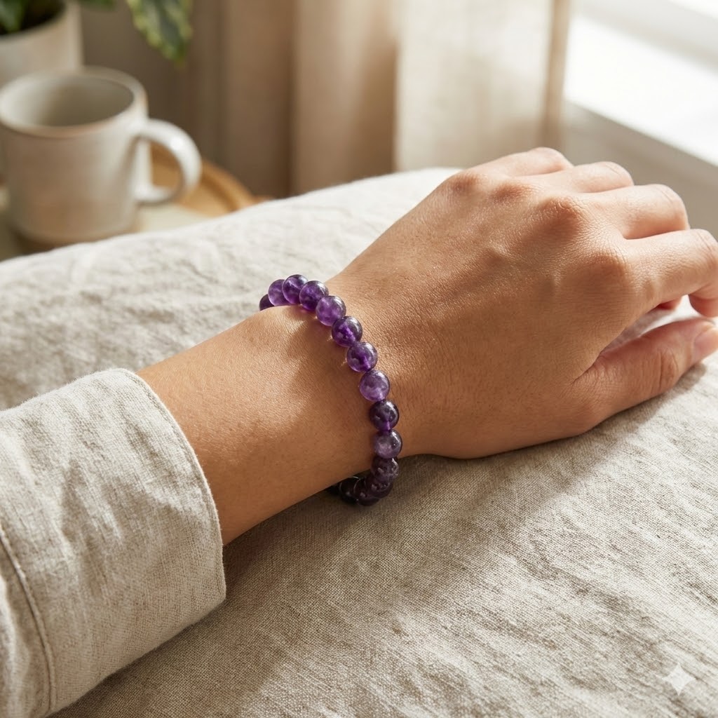Natural Amethyst Bracelet, detail view