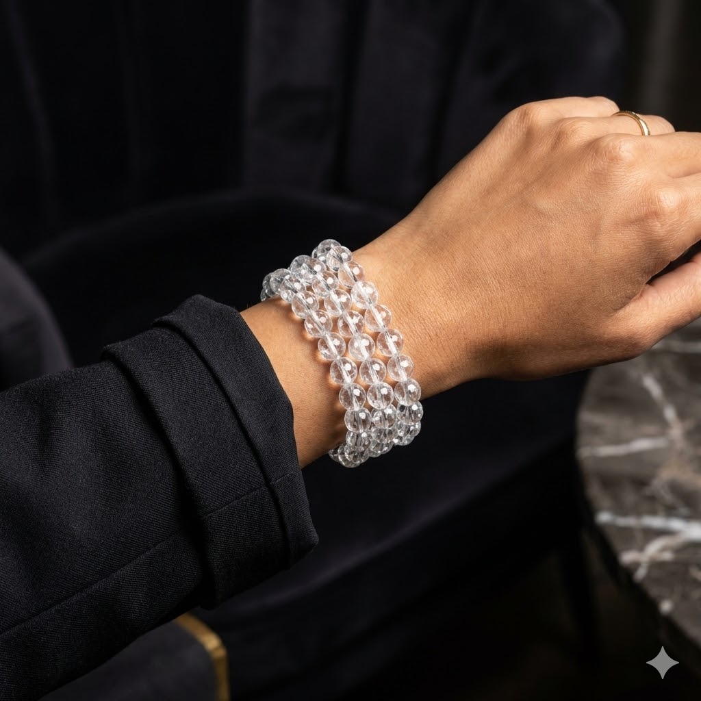 Natural Clear Quartz Bracelet, detail view