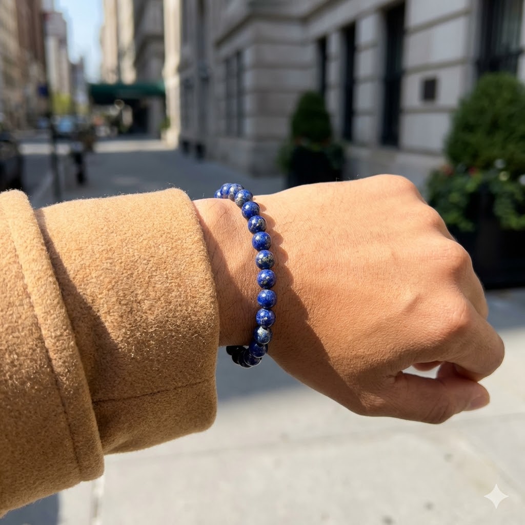 Natural Lapis Lazuli Bracelet, detail view