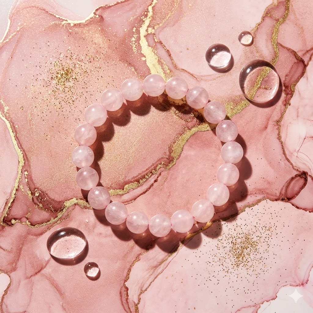 Natural Rose Quartz Bracelet, front view