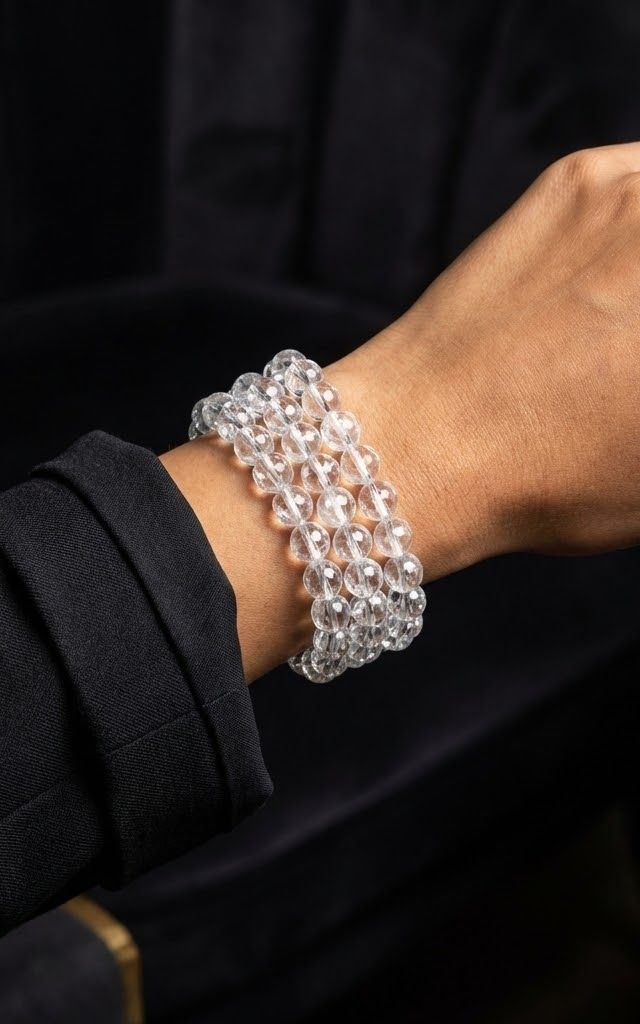 Natural Clear Quartz Bracelet - styled view