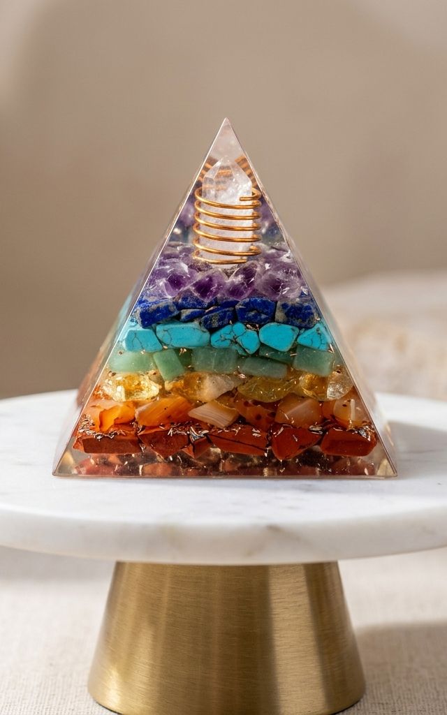 Moroccan Selenite High-Vibration Orgone Pyramid for Space Purification