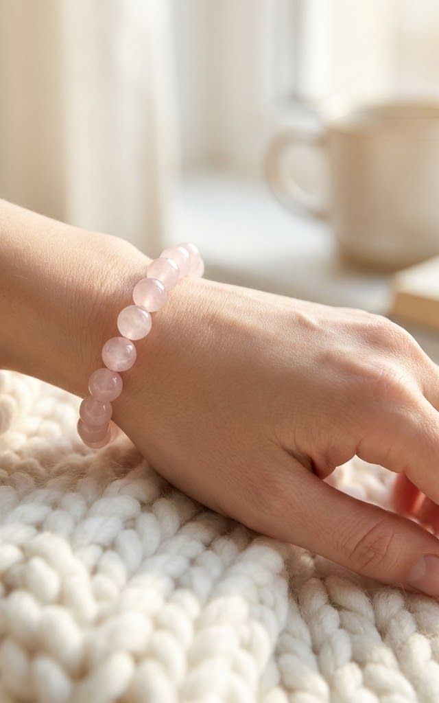 Natural Rose Quartz Bracelet - styled view